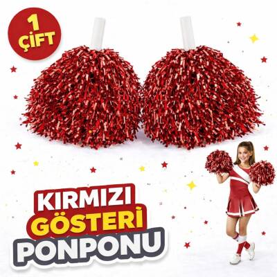 1 Çift Kırmızı Okul Gösteri Ponponları Ekstra Dolgun