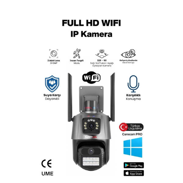 3 MP + 3 MP Çift Lens Wi-Fi TF Kart Girişli Güvenlik Kamerası - 1
