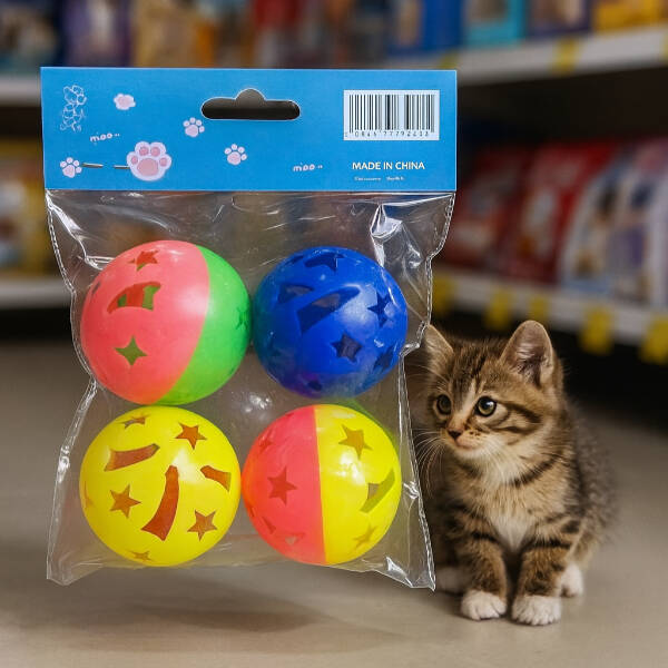 4'lü Çıngıraklı Top Kedi Oyuncağı - 1