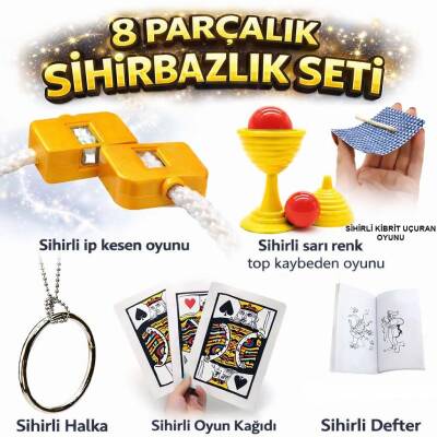 8’li Sihirbazlık Seti (Kibrit, Defter, Halka, Kupa, İp, 3’lü Kart)
