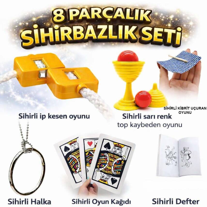 8’li Sihirbazlık Seti (Kibrit, Defter, Halka, Kupa, İp, 3’lü Kart) - 1