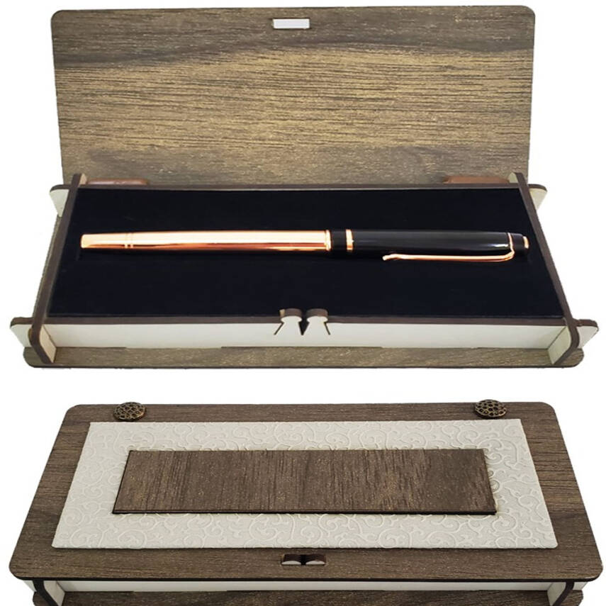 Ahşap Deri Kutulu Bakır Rengi Roller Kalem - 1