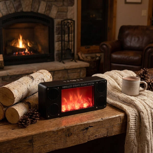 Alev Şömine Efektli Bluetooth Hoparlör Siyah - 1