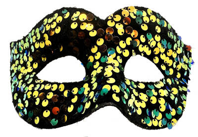 Altın Renk Arkadan Lastikli Pul Payet İşlemeli Balo After Parti Maskesi (1)