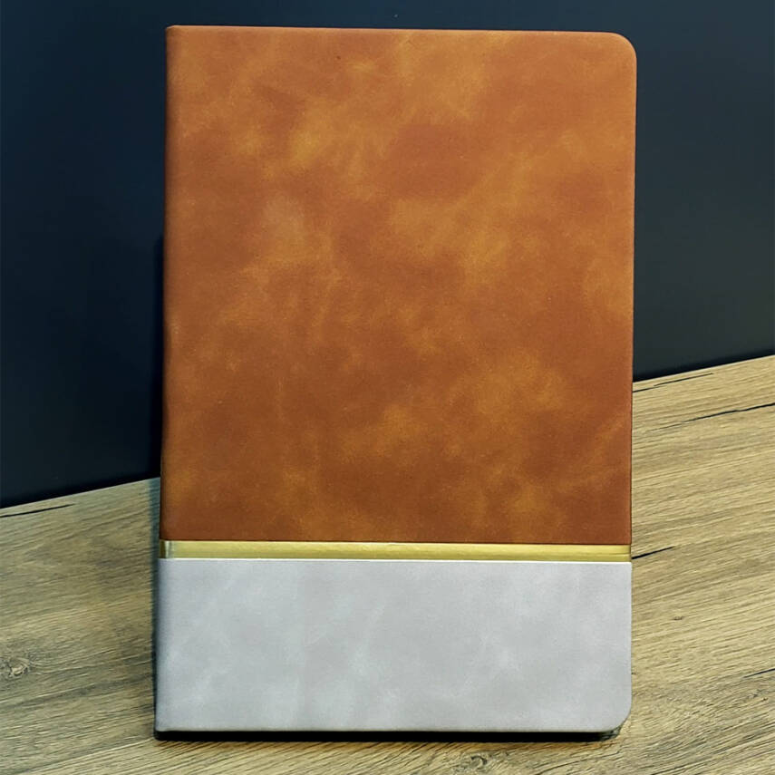 Altın Şeritli Taba Rengi Deri Not Defteri - 1