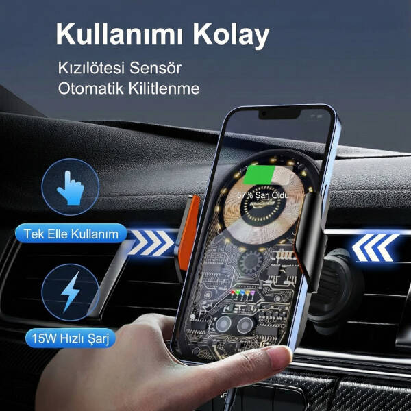 Araç İçi Kablosuz Şarjlı Telefon Tutucu - 5