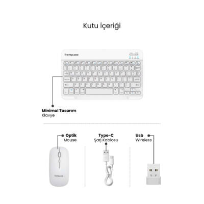 Beyaz Kablosuz Klavye Ve Mouse Seti - 4