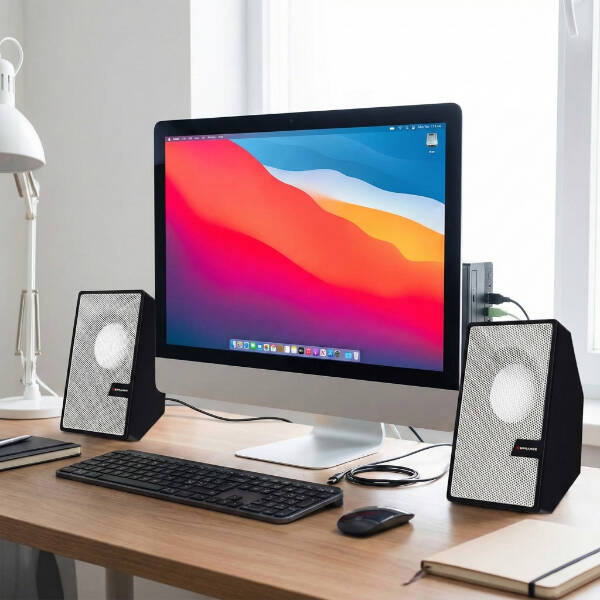 Beyaz USB 2.0 + 3.5mm USB Hoparlör - 1