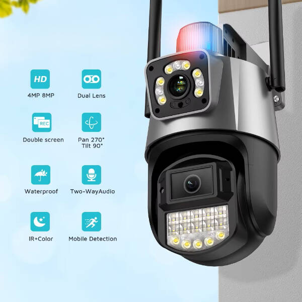 Çakarlı Çift Lensli Dış Mekan Güvenlik Kamerası - 1