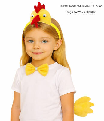 Çocuk Horoz Tavuk Kostüm Seti 3 Parça (Taç + Papyon + Kuyruk) - 3