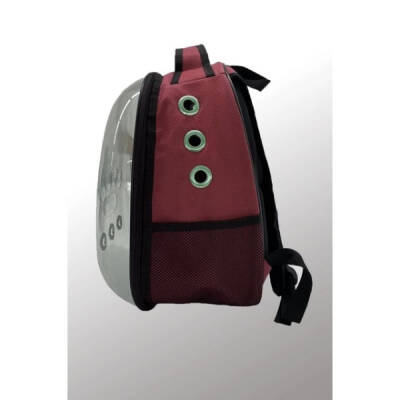 Deri Astronot Kedi Ve Köpek Taşıma Çantası Bordo Renk (1)