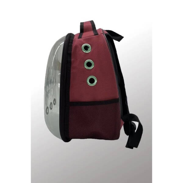 Deri Astronot Kedi Ve Köpek Taşıma Çantası Bordo Renk - 2