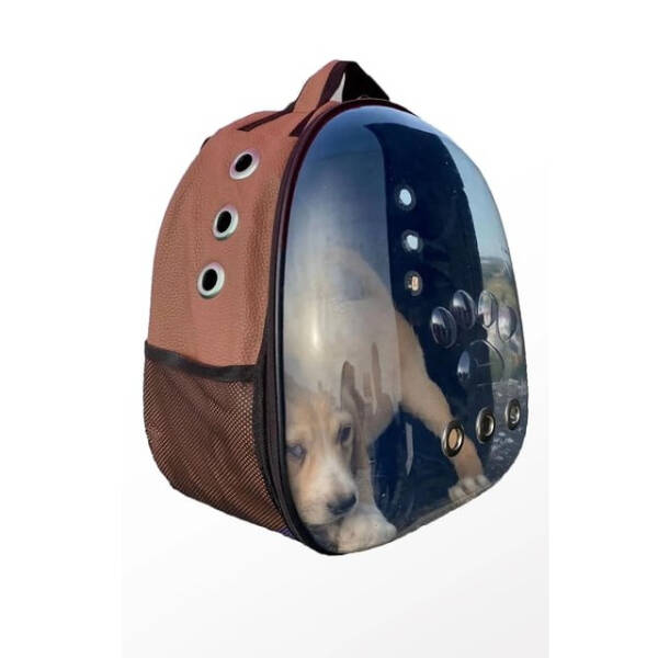 Deri Astronot Kedi Ve Köpek Taşıma Çantası Kahverengi - 1