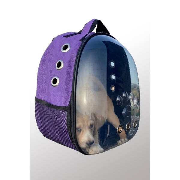 Deri Astronot Kedi Ve Köpek Taşıma Çantası Mor - 1