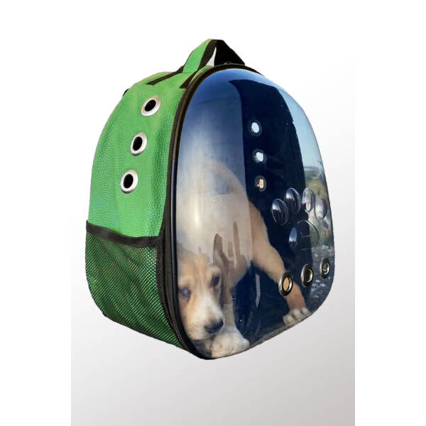 Deri Astronot Kedi Ve Köpek Taşıma Çantası Yeşil Renk - 1