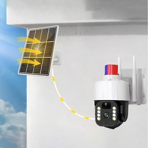 Güneş Enerjili Alarmlı Çakarlı Dış Mekan Güvenlik Kamerası - 1
