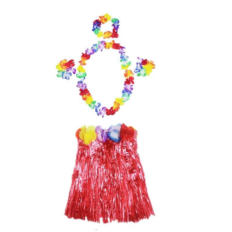 Hawaii  Kolye Etek Taç ve Bileklik Seti Kırmızı - 1