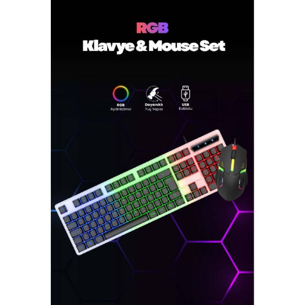 Kablolu Işıklı Gaming Standart Türkçe Q Klavye Ve Mouse Seti - 1