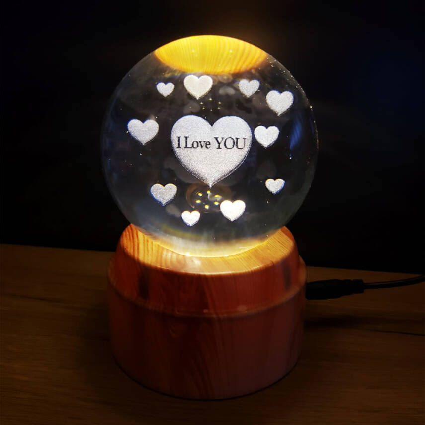 Kalpli I Love You Tasarımlı Dönen Cam Küre - 1