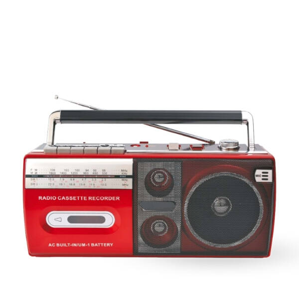 Kırmızı Kaset Çalar - Bluetooth USB TF AUX FM Özellikli - 1