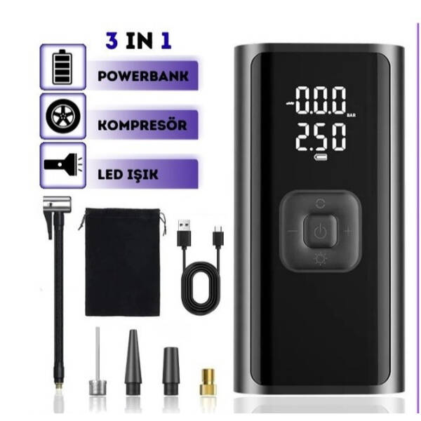 LCD Göstergeli 3'ü 1 Arada Hava Kompresörü - 1