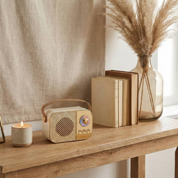LED Aydınlatmalı Hoparlör Bej - 1