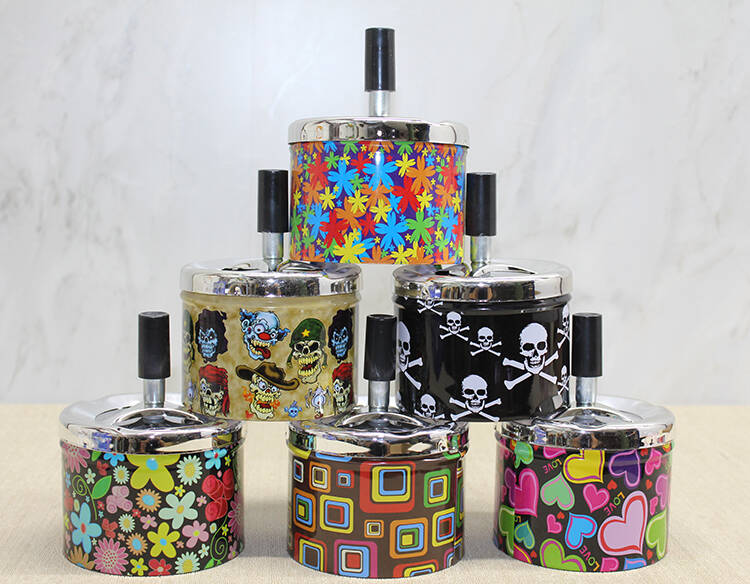 Metal Renkli Basmalı Küllük Yuvarlak - 1