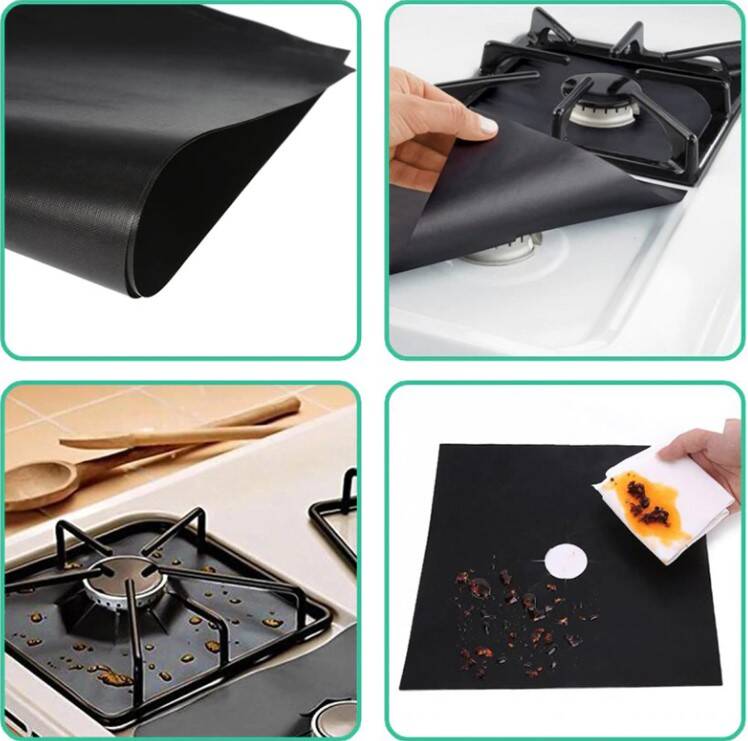 Ocak Koruyucu Folyo Yanmaz Yapışmaz 4'lü Set Siyah Renk - 1