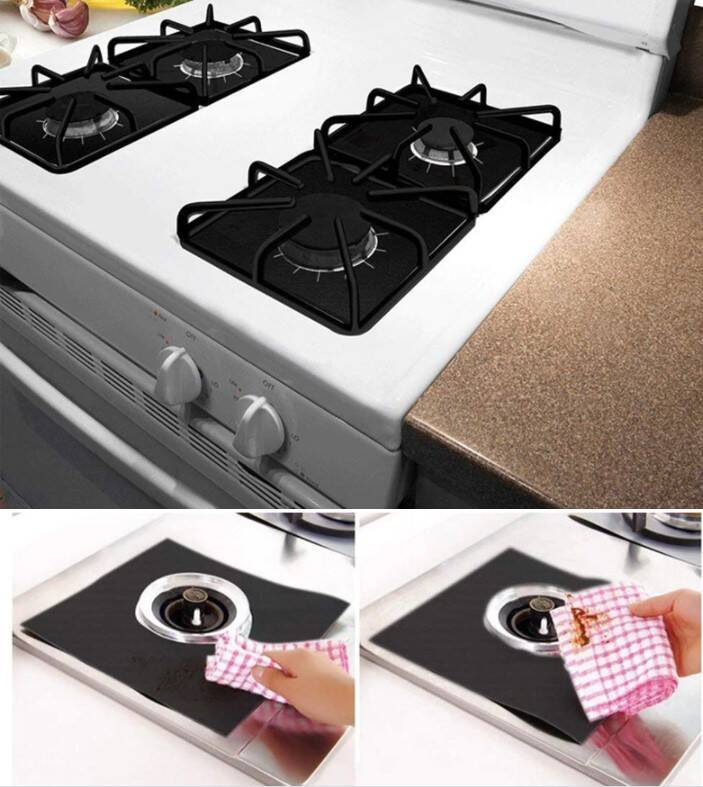 Ocak Koruyucu Folyo Yanmaz Yapışmaz 4'lü Set Siyah Renk - 3