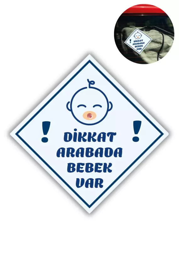 "DİKKAT ARABADA ERKEK BEBEK VAR - EMZİKLİ" Uyarı Stickerı | Araba Camı İçin 10x10 cm Etiket - 1