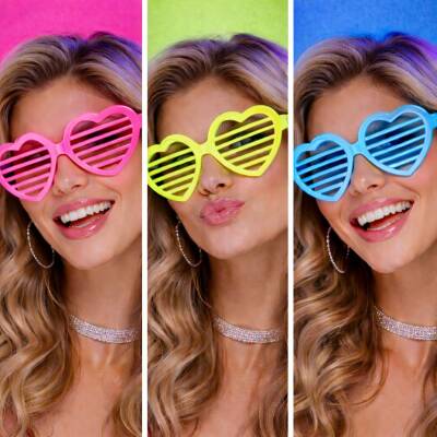 Retro Neon Fosforlu Kalp Panjur Gözlük - 12 Adet (1)