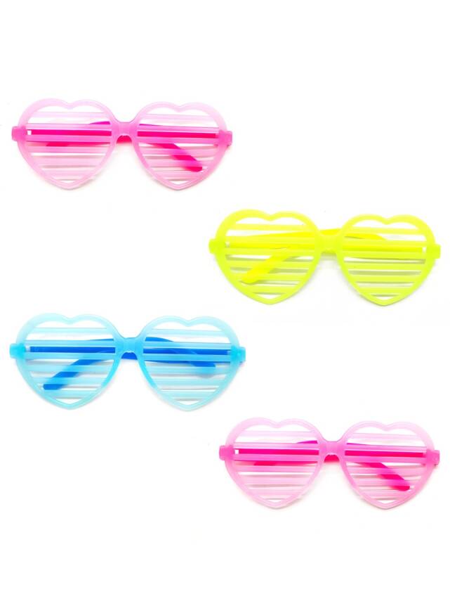 Retro Neon Fosforlu Kalp Panjur Gözlük - 12 Adet - 3