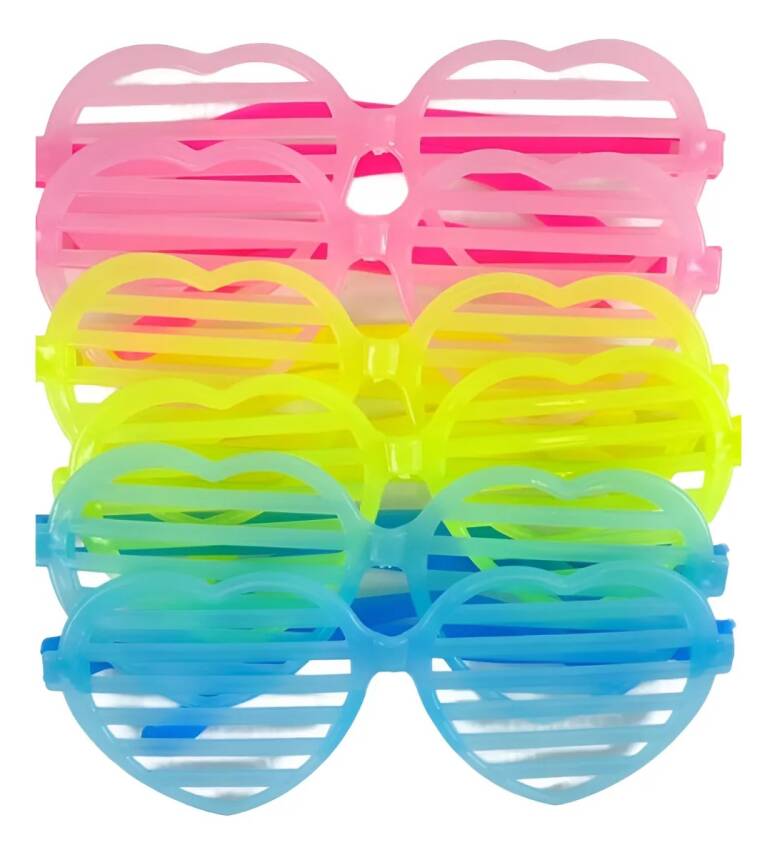 Retro Neon Fosforlu Kalp Panjur Gözlük - 12 Adet - 4