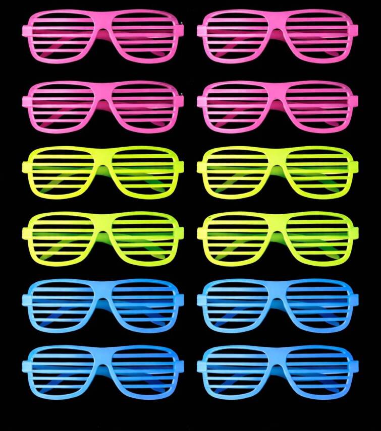 Retro Neon Fosforlu Panjur Gözlük - 12 Adet - 1
