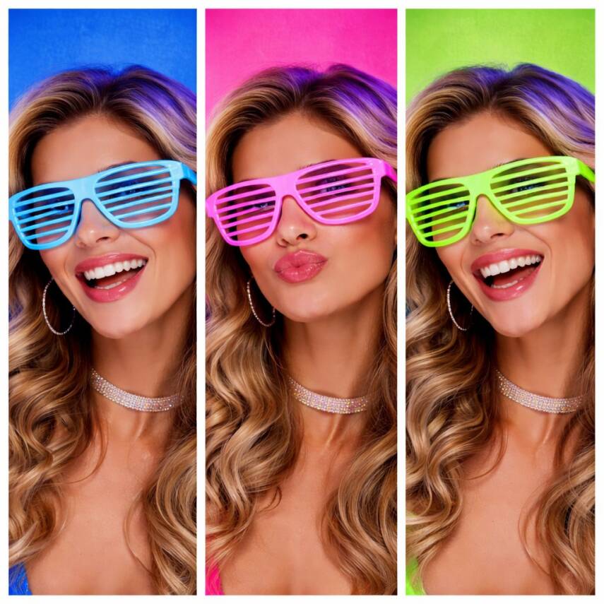 Retro Neon Fosforlu Panjur Gözlük - 12 Adet - 2