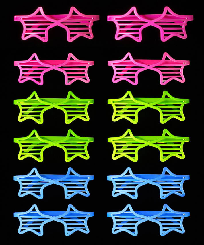 Retro Neon Fosforlu Yıldız Panjur Gözlük - 12 Adet - 1