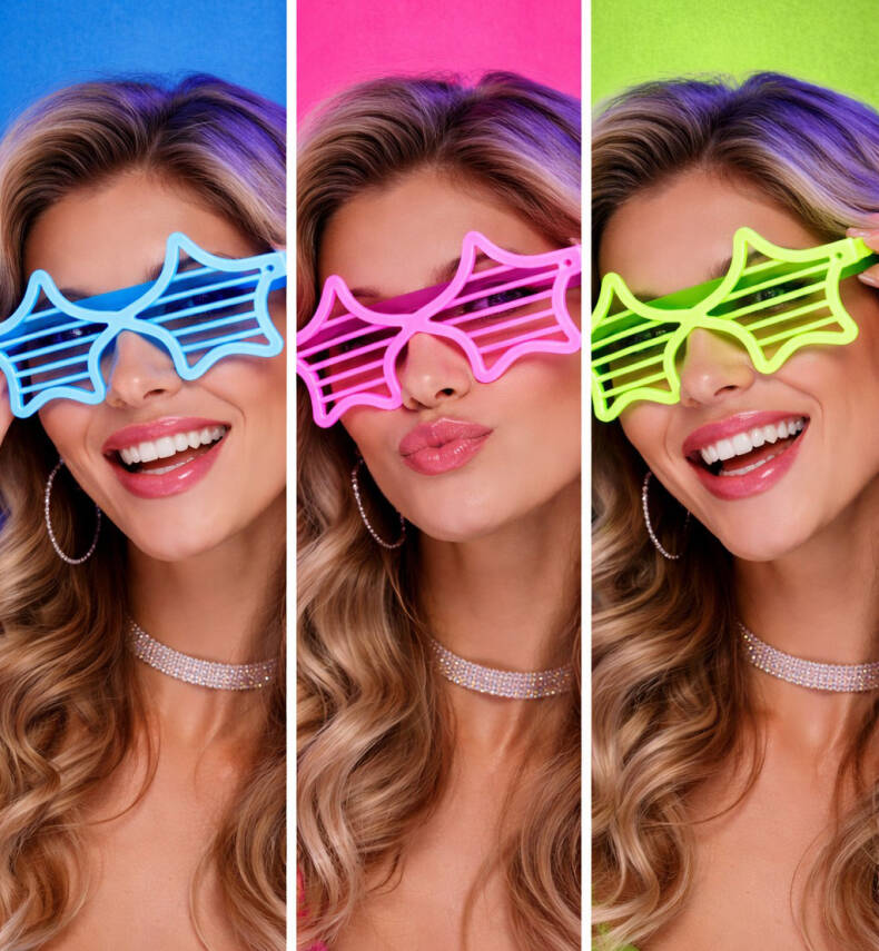 Retro Neon Fosforlu Yıldız Panjur Gözlük - 12 Adet - 2