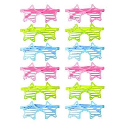 Retro Neon Fosforlu Yıldız Panjur Gözlük - 12 Adet - 5