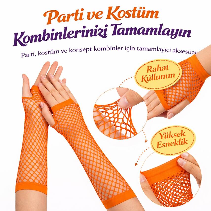 Retro Turuncu File Parmaksız Eldiven 26 cm - 2