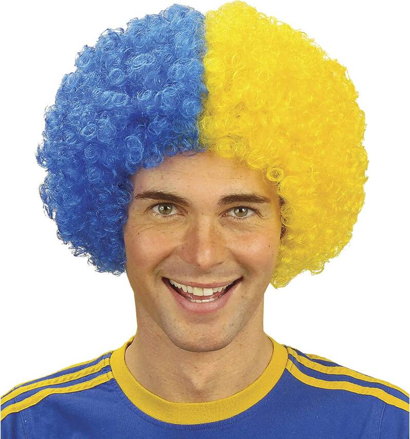 Sarı Lacivert Kıvırcık Afro Bonus Taraftar Peruğu - 1