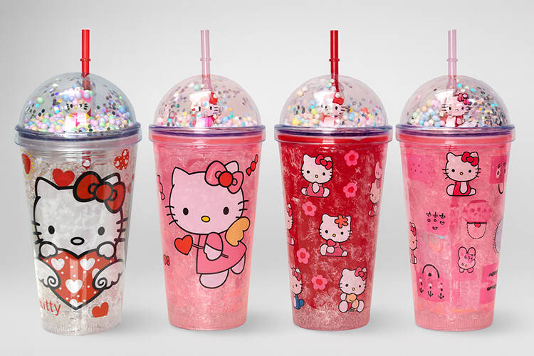 Sevimli Hello Kitty Pipetli Işıklı Boncuklu Suluk Bardak 400 ml - 1