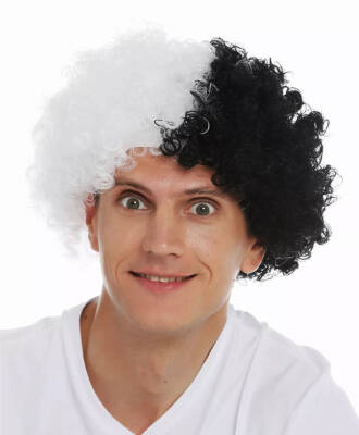 Siyah Beyaz Kıvırcık Afro Bonus Taraftar Peruğu