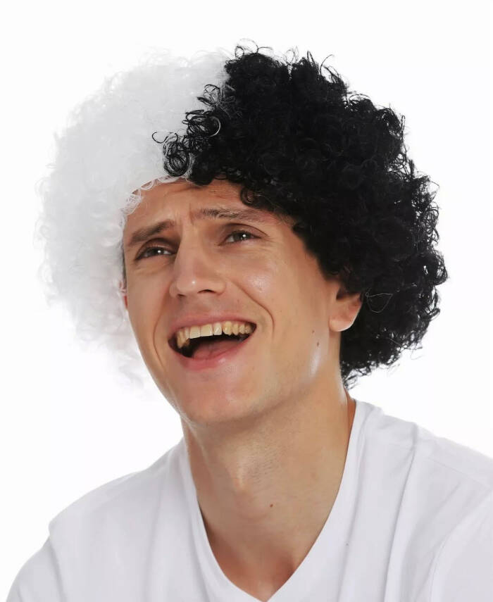 Siyah Beyaz Kıvırcık Afro Bonus Taraftar Peruğu - 3