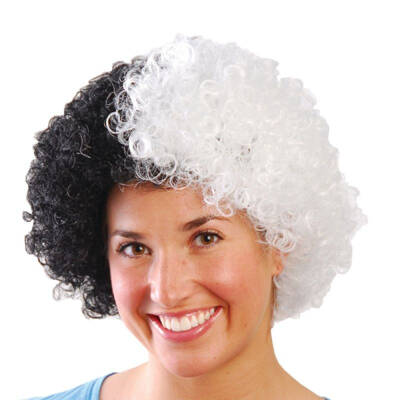 Siyah Beyaz Kıvırcık Afro Bonus Taraftar Peruğu - 4