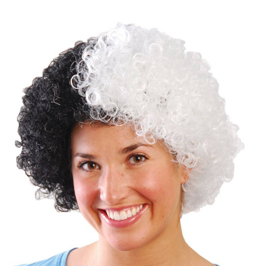 Siyah Beyaz Kıvırcık Afro Bonus Taraftar Peruğu - 4