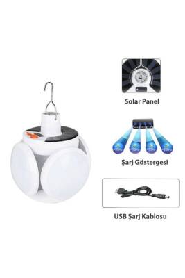 Solar Güneş Enerji Ve Usb Sarjlı 5 Kanatlı Bahçe Aydınlatma Led Askılı Pratik Kamp Lamba - 3