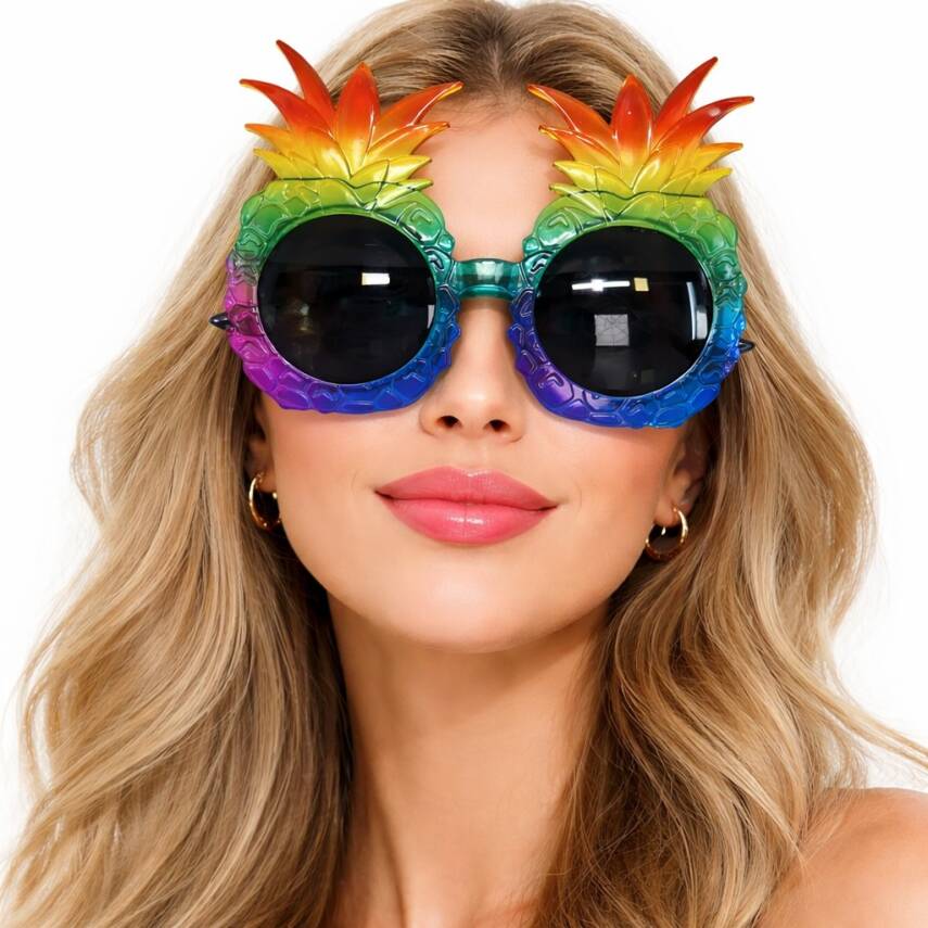 Tropikal Ananas Tasarımlı Renkli Hawaii Parti Gözlüğü - 3