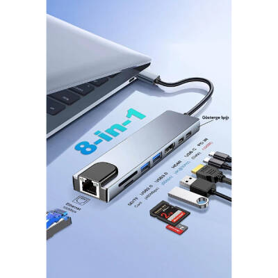 Type C Girişli 8 Port Dönüştürücü Ve Çoklayıcı - 5