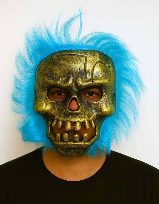 Wild Skull - Bakır Kafatası Turkuaz Saçlı İskelet Maske - 1