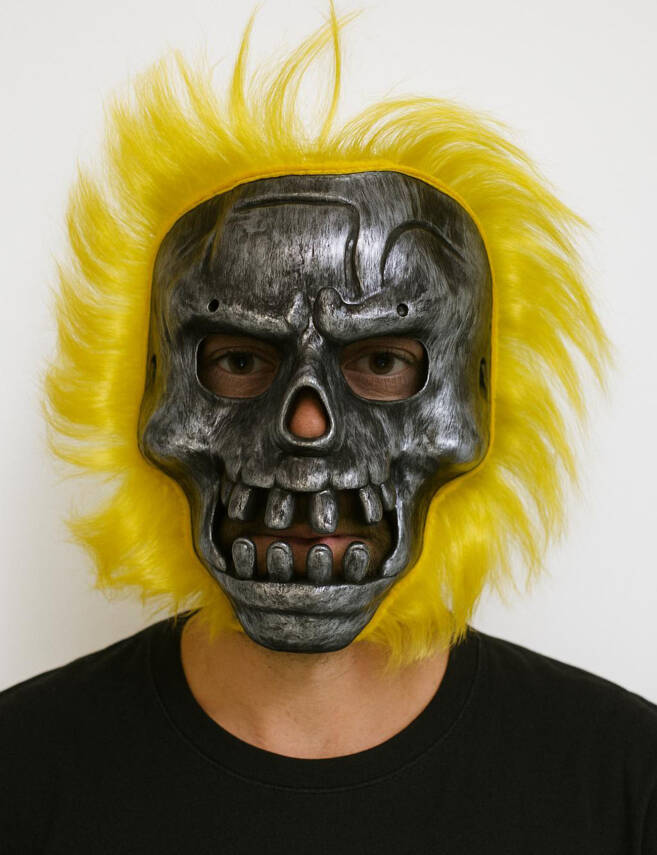 Wild Skull - Metal Kafatası Sarı Saçlı İskelet Maske - 1